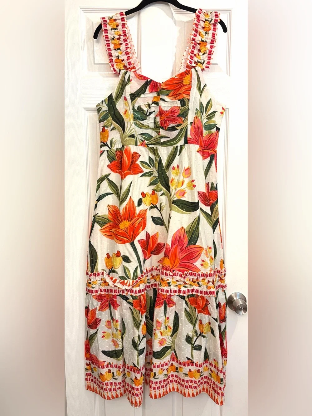 NWT FARM RIO Cashew Garden Floral Ruffle Midi Dress Size L Large - Picture 3 of 6
